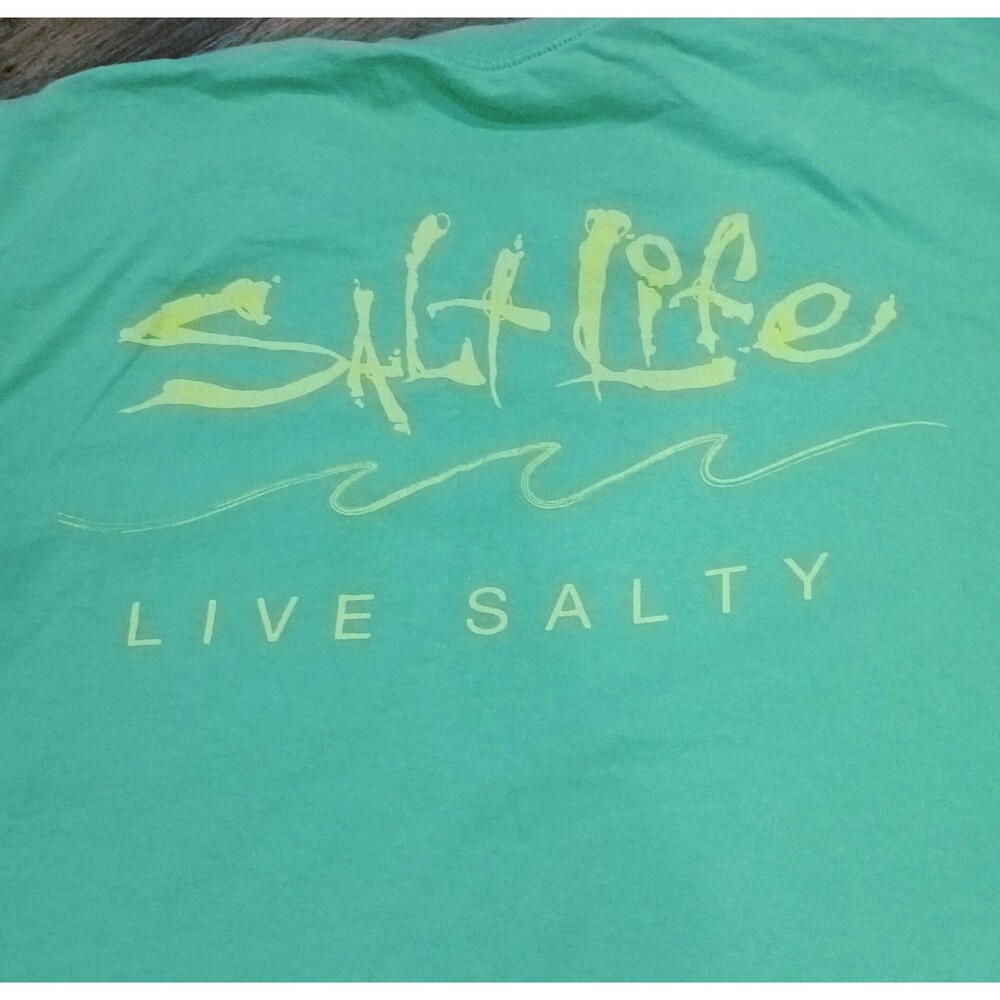 Salt Life Live Salty Tee Mens L Green Pocket Double Sided - Picture 4 of 5
